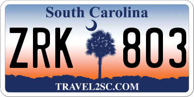 SC license plate ZRK803