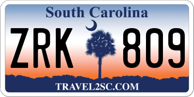 SC license plate ZRK809