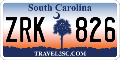 SC license plate ZRK826