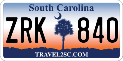 SC license plate ZRK840