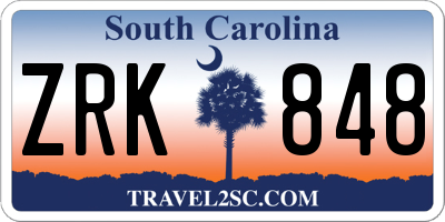 SC license plate ZRK848
