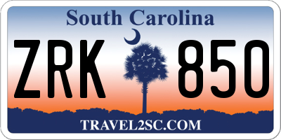 SC license plate ZRK850