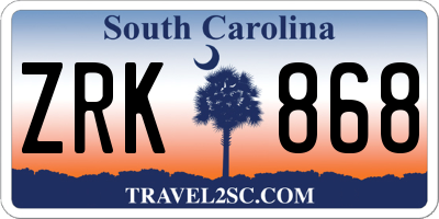 SC license plate ZRK868