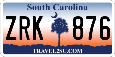 SC license plate ZRK876