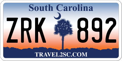 SC license plate ZRK892