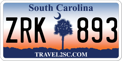 SC license plate ZRK893