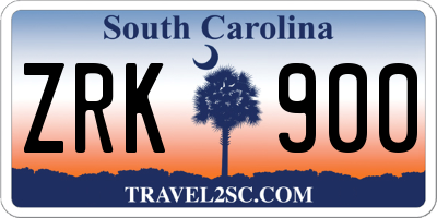 SC license plate ZRK900