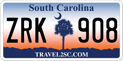 SC license plate ZRK908