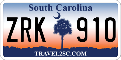 SC license plate ZRK910