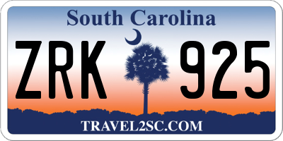 SC license plate ZRK925