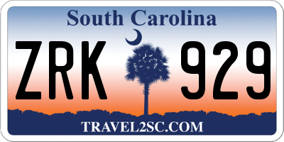 SC license plate ZRK929