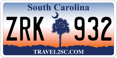 SC license plate ZRK932