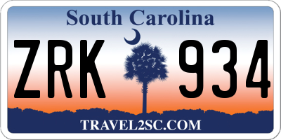 SC license plate ZRK934