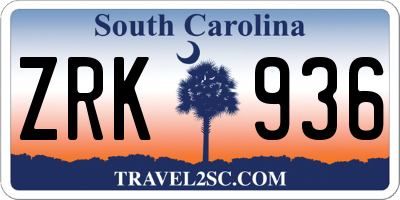 SC license plate ZRK936