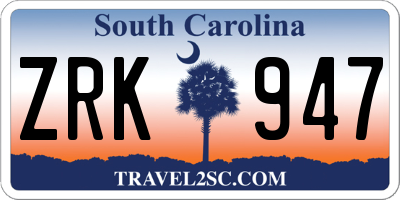 SC license plate ZRK947