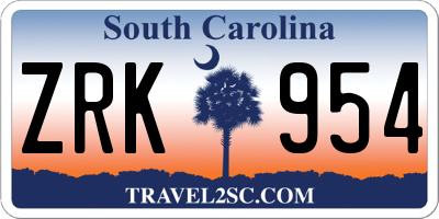 SC license plate ZRK954