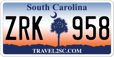 SC license plate ZRK958