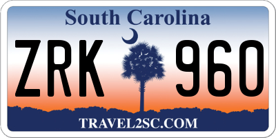 SC license plate ZRK960