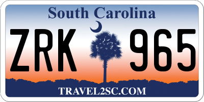 SC license plate ZRK965