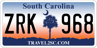 SC license plate ZRK968