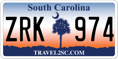 SC license plate ZRK974