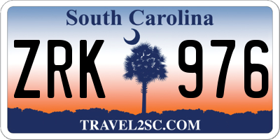 SC license plate ZRK976