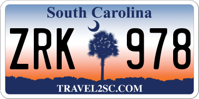 SC license plate ZRK978