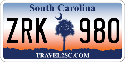 SC license plate ZRK980