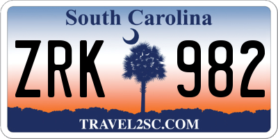 SC license plate ZRK982