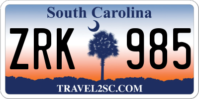 SC license plate ZRK985