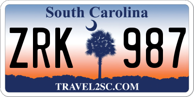 SC license plate ZRK987