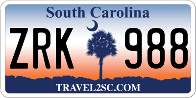 SC license plate ZRK988