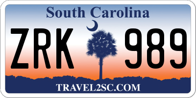 SC license plate ZRK989