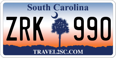 SC license plate ZRK990