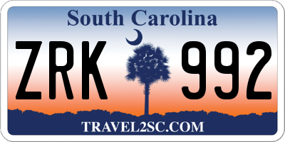 SC license plate ZRK992