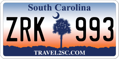 SC license plate ZRK993