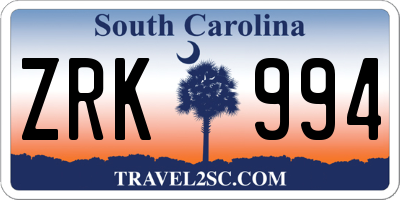 SC license plate ZRK994