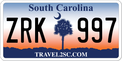 SC license plate ZRK997