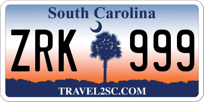 SC license plate ZRK999