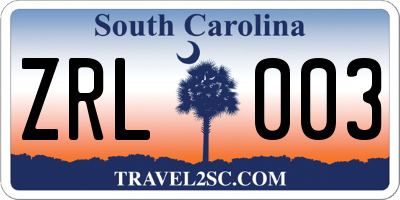 SC license plate ZRL003