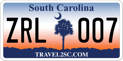 SC license plate ZRL007