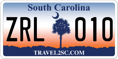 SC license plate ZRL010