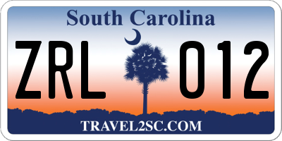 SC license plate ZRL012