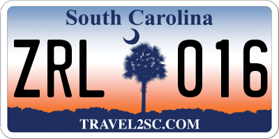 SC license plate ZRL016