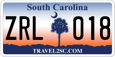 SC license plate ZRL018