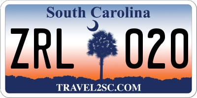 SC license plate ZRL020