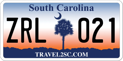 SC license plate ZRL021