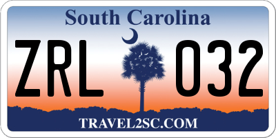 SC license plate ZRL032