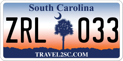 SC license plate ZRL033