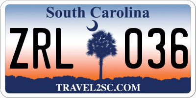 SC license plate ZRL036